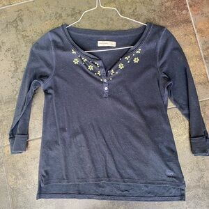 Black 3/4 Sleeve Top with Floral bejeweled Embroidery